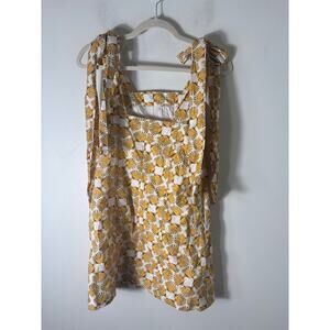 Maeve Yellow Sea Shell Cotton Summer Mini Dress with Ties at Shoulder Sz XS